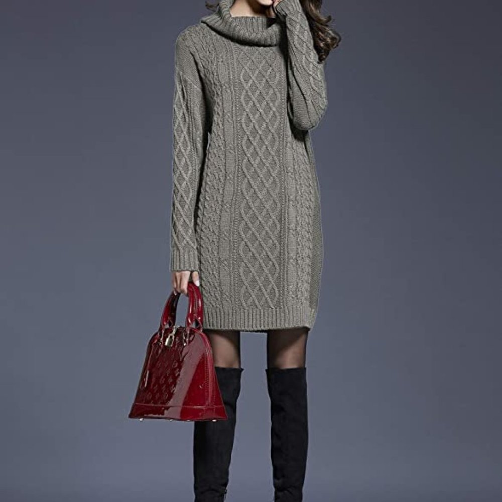 CHICELY Long Sleeve Turtle Neck Sweater Dress